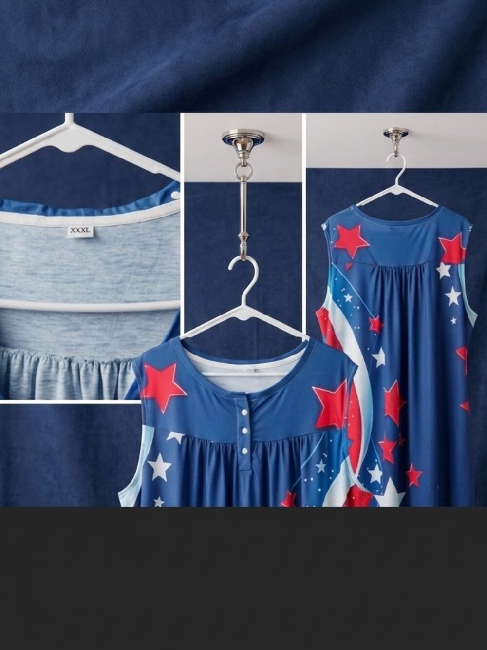 Blue Sleeveless Star Print Nightgown with Red & White Accents